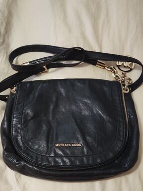 Michael Kors Black Leather Crossbody with Gold Hardware